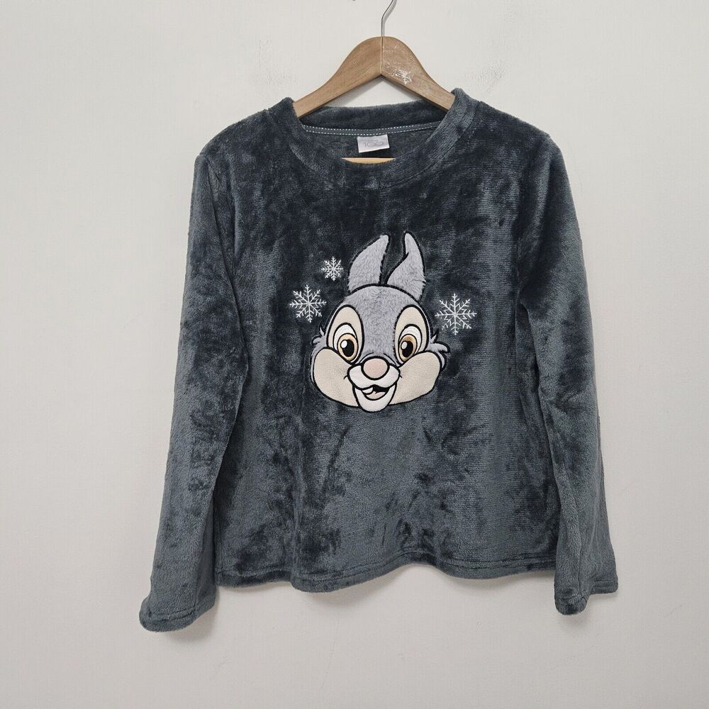 DISNEY Women's Gray Super Soft Fleece Cozy Sweatshirt Embroidered Bunny Size M